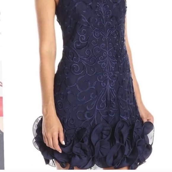 Navy mini dress with ruffle bottom
